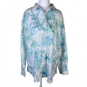 Tommy Bahama women’s linen button up long sleeve tropical hibiscus resort sz L